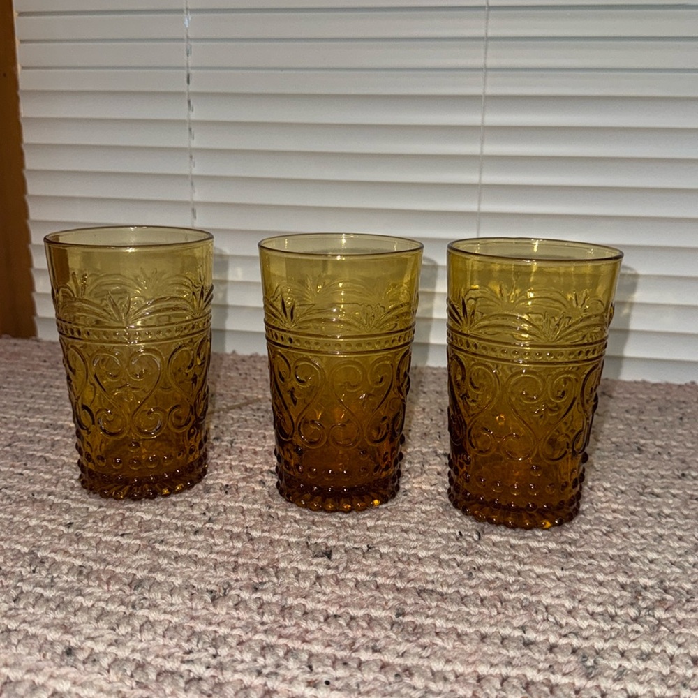 3 Ornate Yellow Glasses